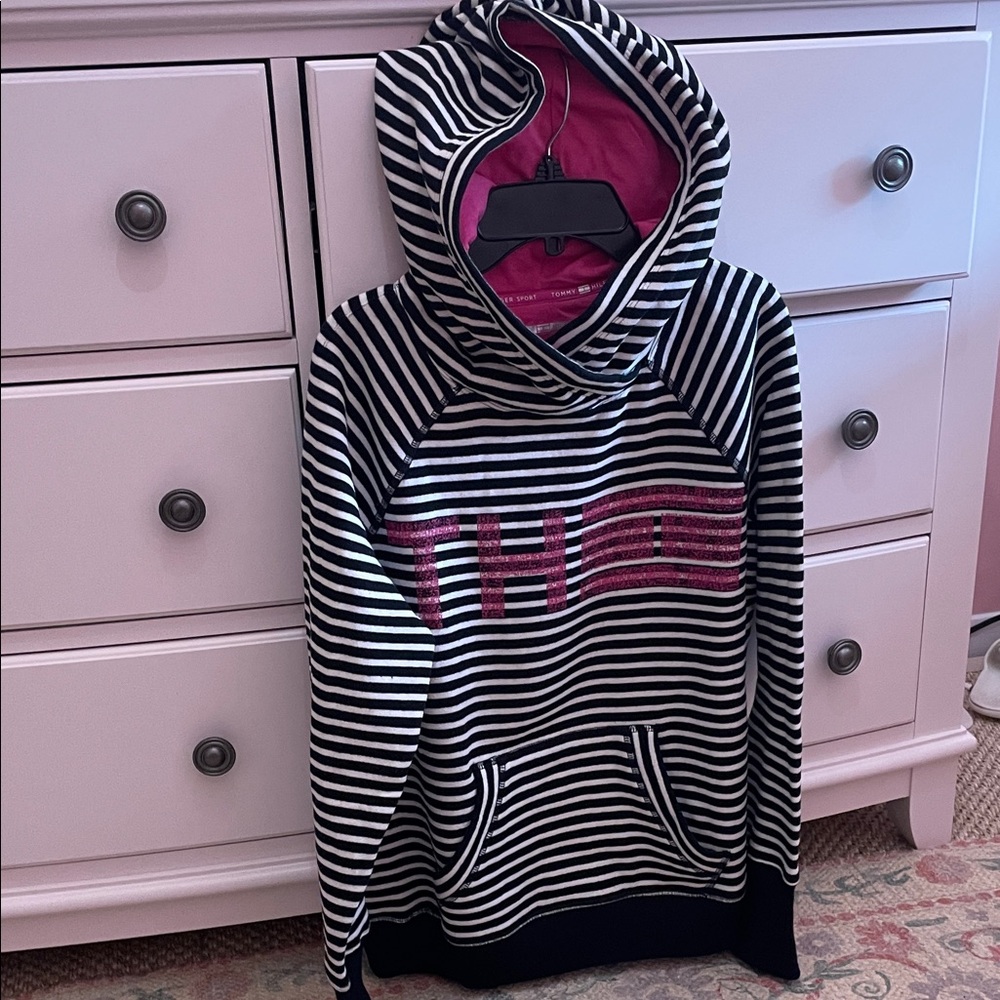 Tommy Hilfiger Black and White Striped Sweater